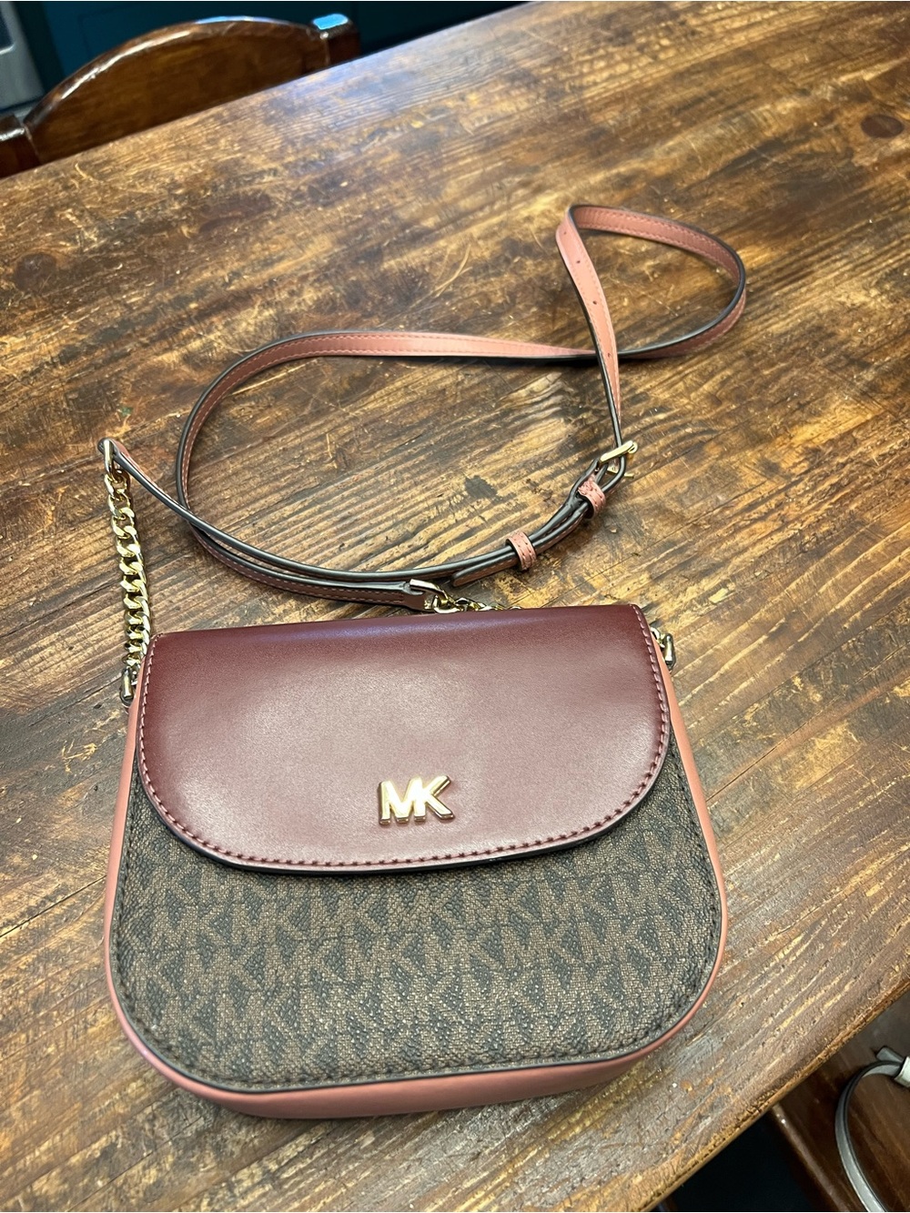 Michael Kors Brown & Burgundy Signature MK Crossbody